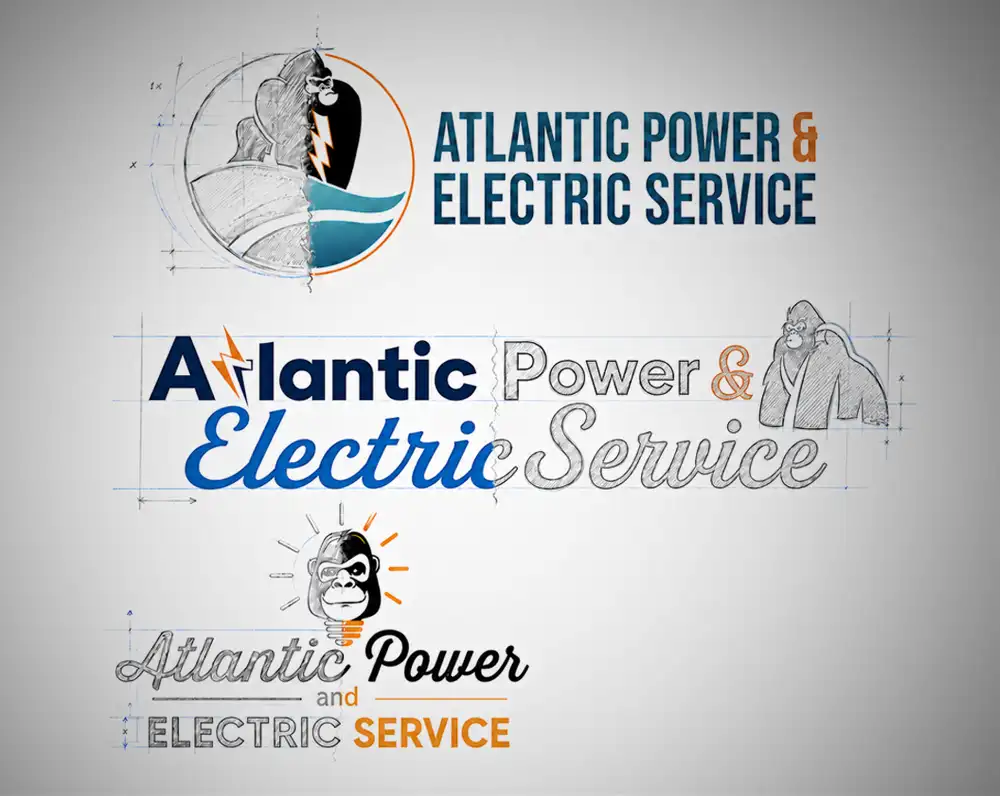 Early logo concepts explored for the A.P.E.S. electrician brand
