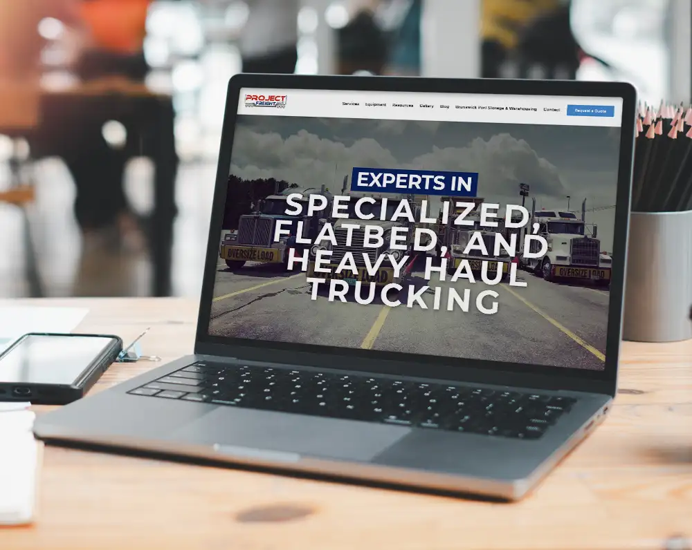 Project Freight heavy haul trucking website homepage, a ground-up web design by Salty Pixel Creative