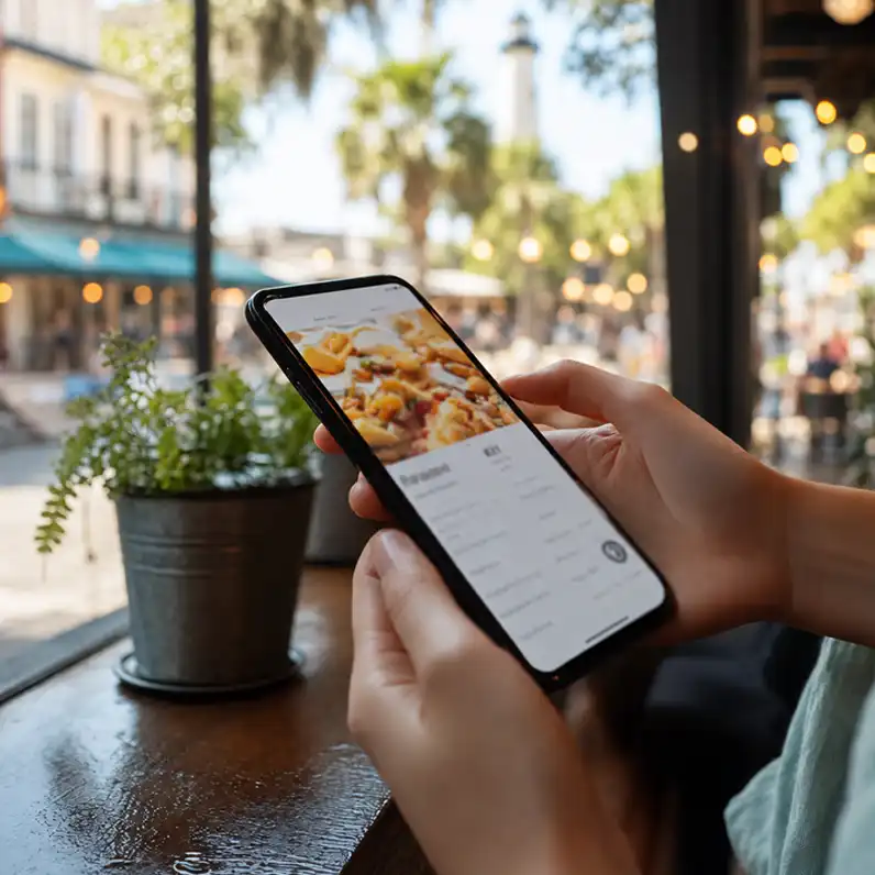 Visitors searching on a phone for a local business on St. Simons Island